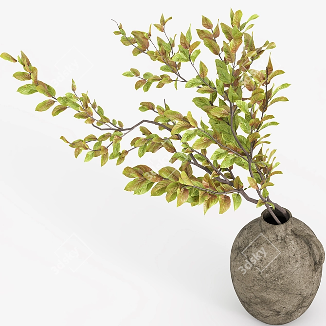 Clay Vase with Branches Art 3D model image 4