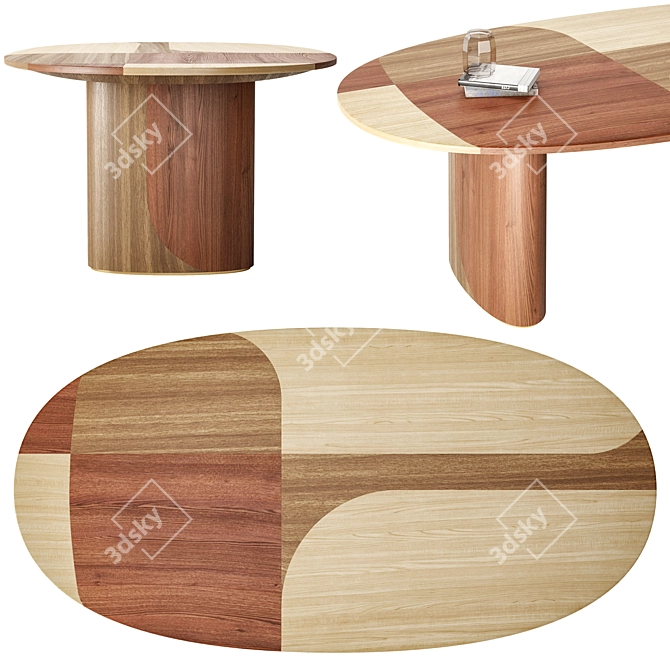 Abstract Contemporary Oval Mahogany Dining 3D model image 2