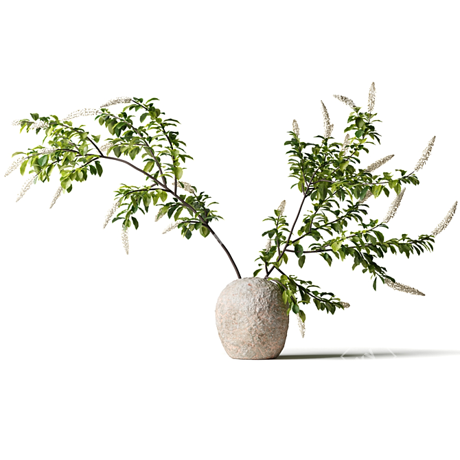 Clay Vase with Tail Branches 3D model image 1