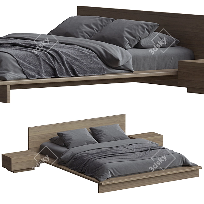 Title: Oregon Wooden Platform Bed 3D model image 1