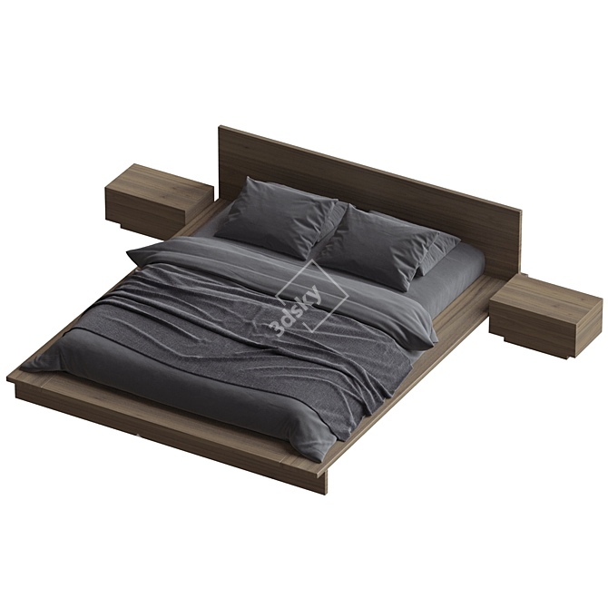 Title: Oregon Wooden Platform Bed 3D model image 4