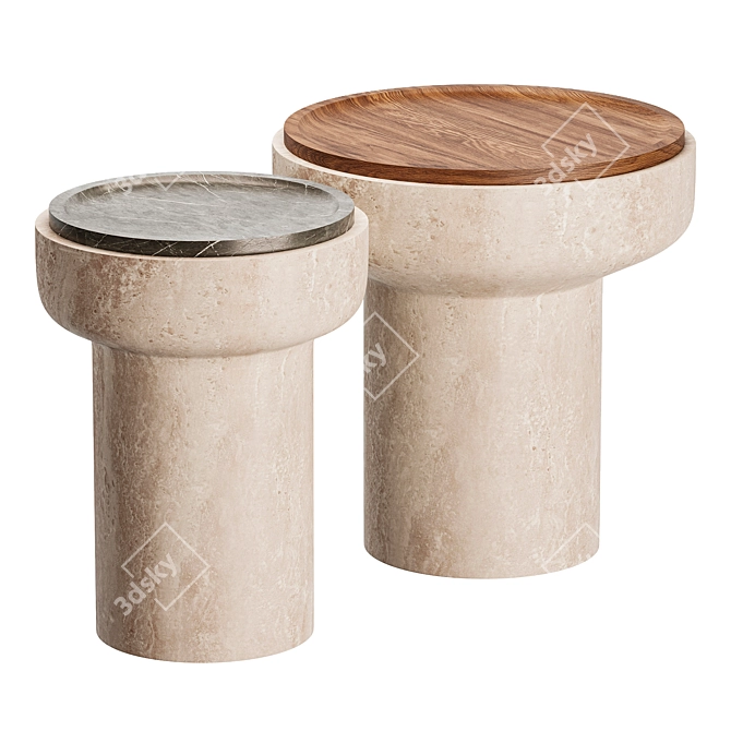 Travertine and Walnut Side Table 3D model image 1