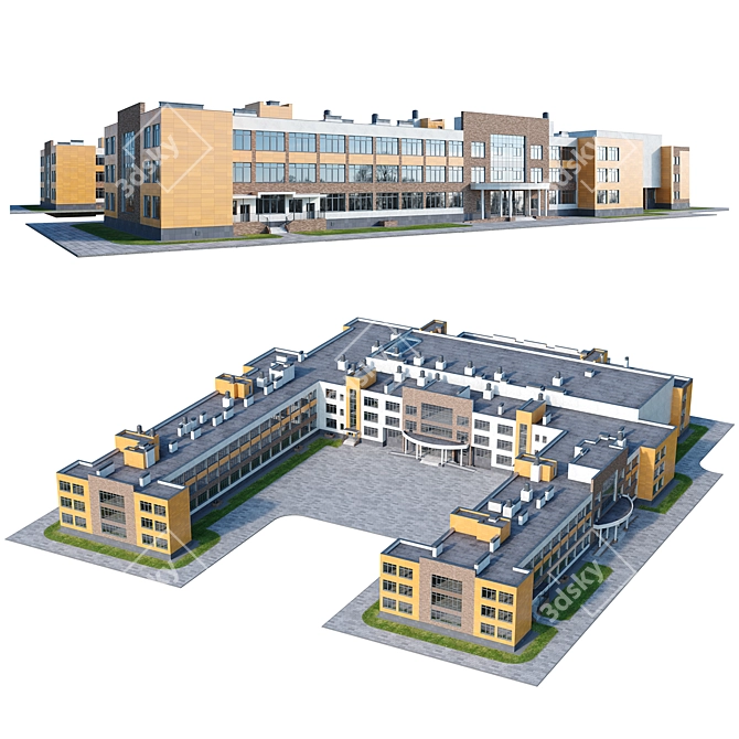 Modern School Building Model 3D model image 1