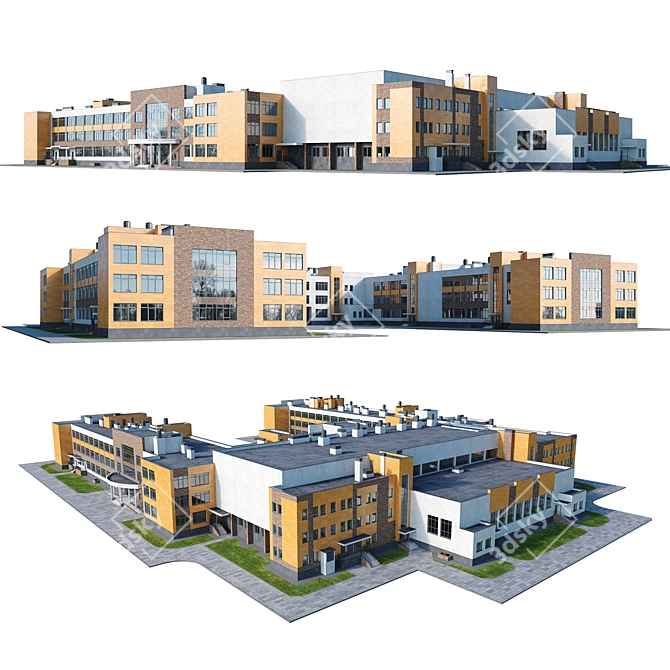 Modern School Building Model 3D model image 2