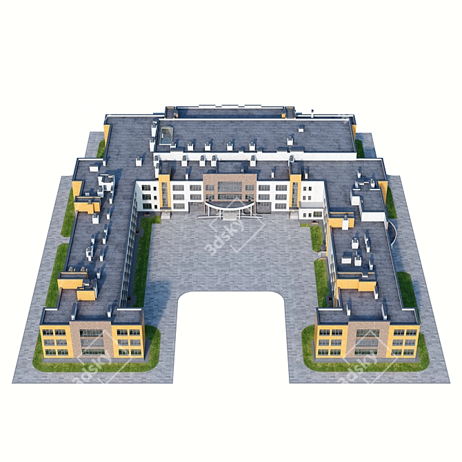 Modern School Building Model 3D model image 3