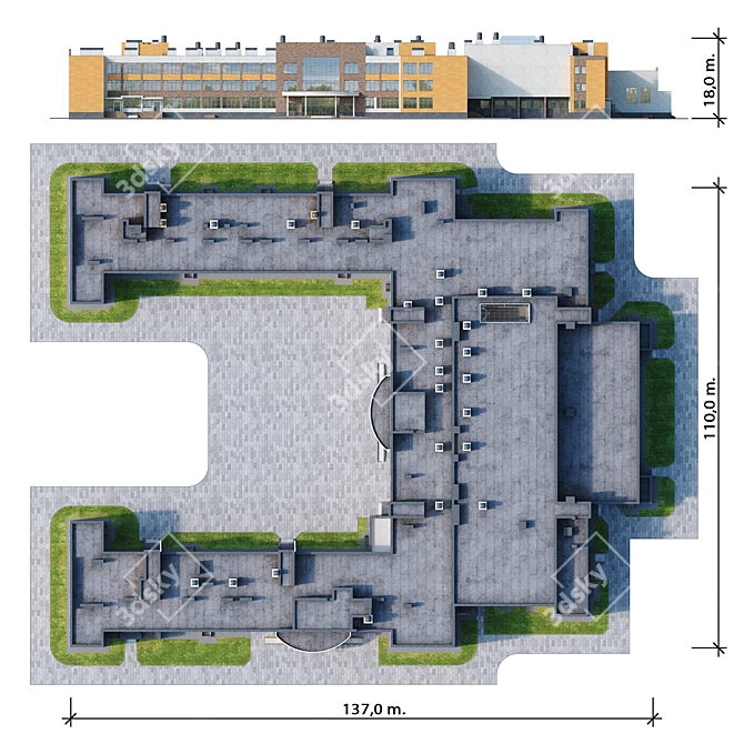 Modern School Building Model 3D model image 5