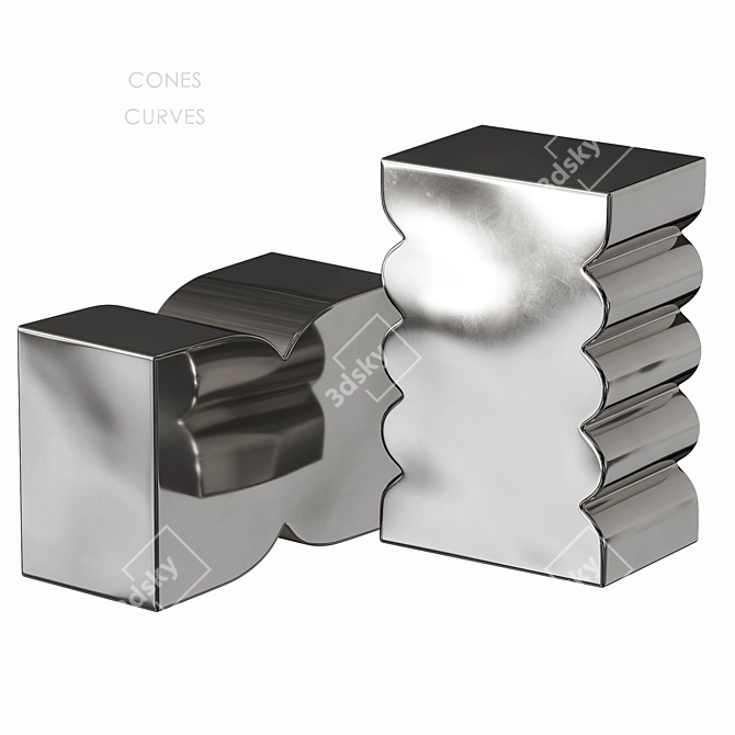 Metallic Modern Side Table Set 3D model image 5