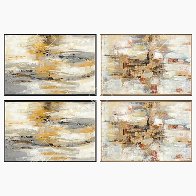 Modern Art Set with Frames 3D model image 2