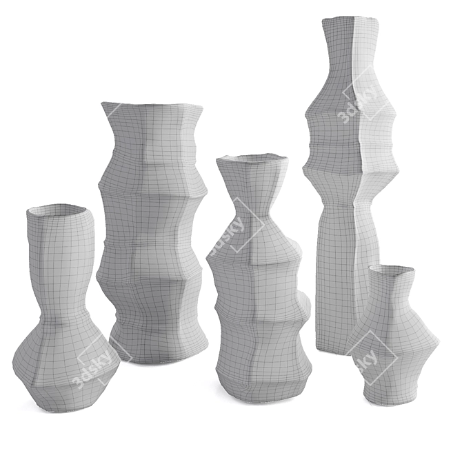 Rustic Crumpled Vases Collection 3D model image 7