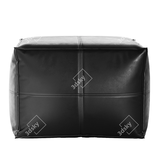 CB2 Square Black Leather Pouf 3D model image 2