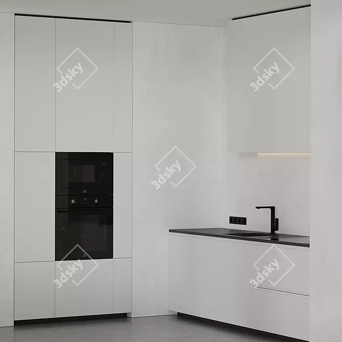 Sleek Modern White Black Kitchen 3D model image 3