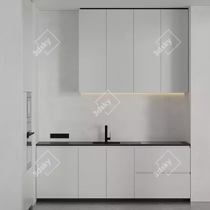 Sleek Modern White Black Kitchen 3D model image 4