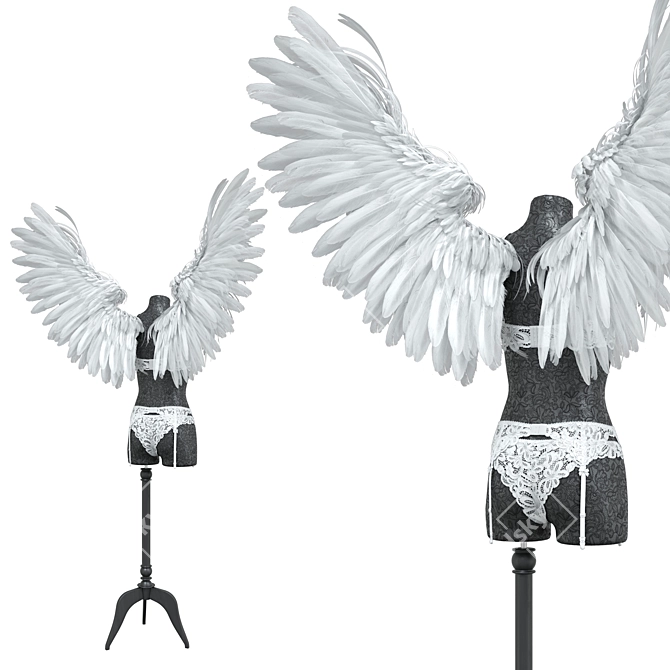 Lingerie Mannequin Set with Angel Wings 3D model image 4