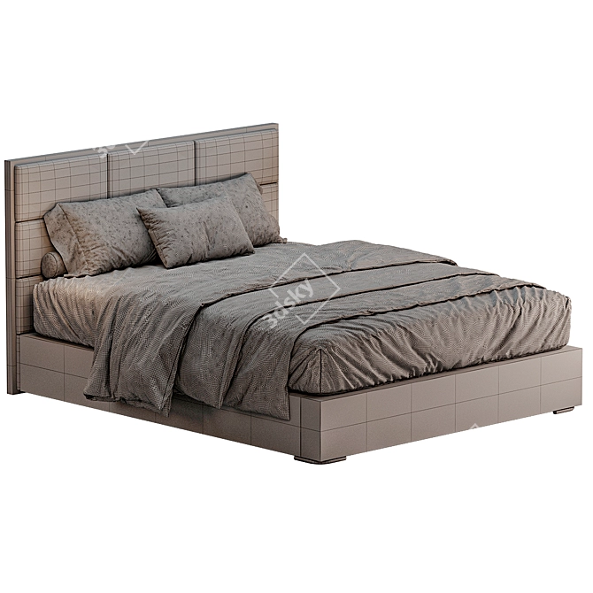 Sleek Queen Size Bed Set 3D model image 4