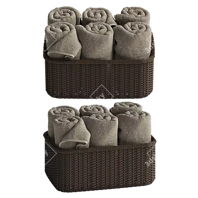 Rattan Basket Towel Set 3D model image 2