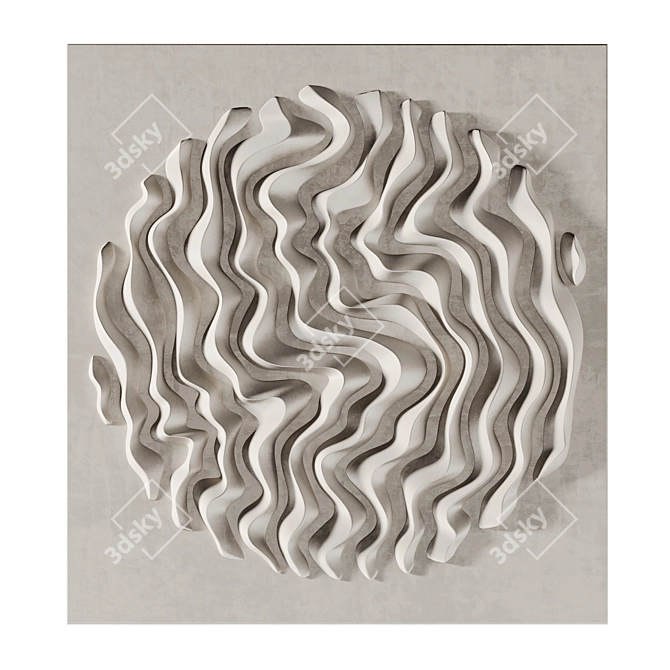 Wave-inspired Handcrafted Gypsum Panel 3D model image 1