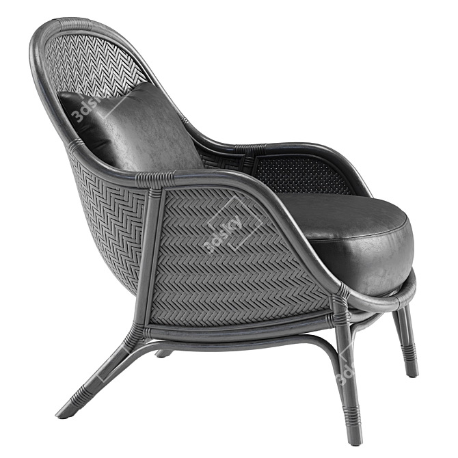 Elegant Rattan Lounge Chair 3D model image 12