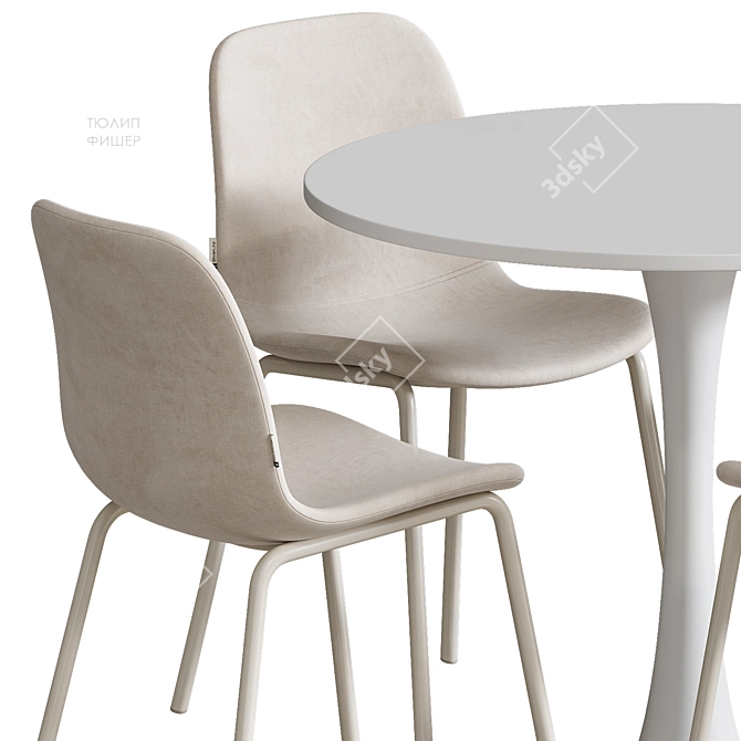  Nordic Dining Set with Grey Upholstery 3D model image 5