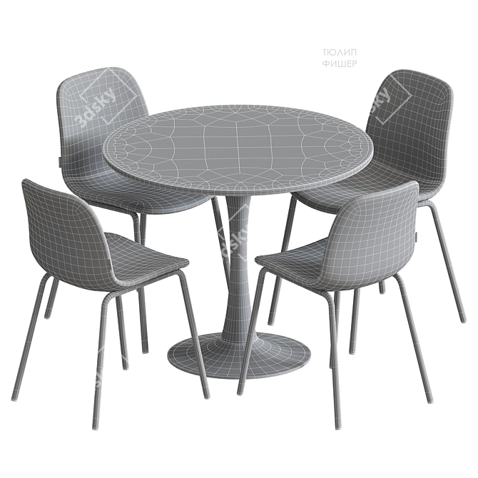  Nordic Dining Set with Grey Upholstery 3D model image 6