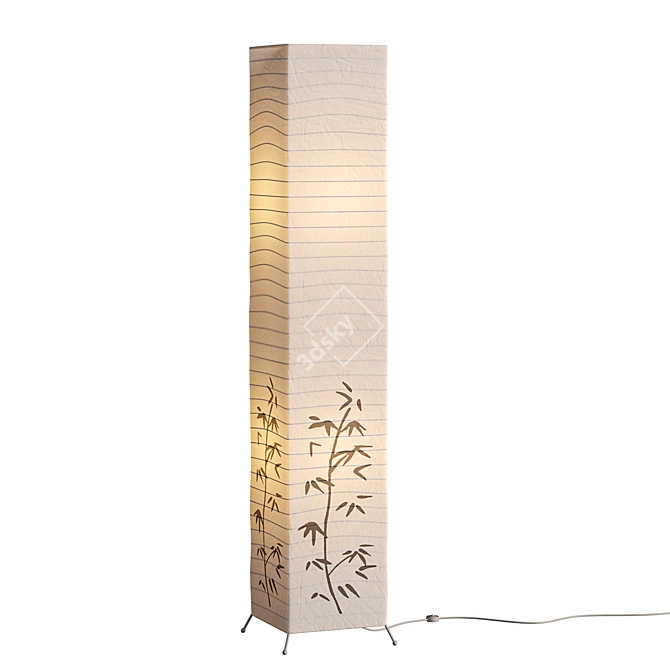 Bamboo Print White Paper Floor Lamp 3D model image 2