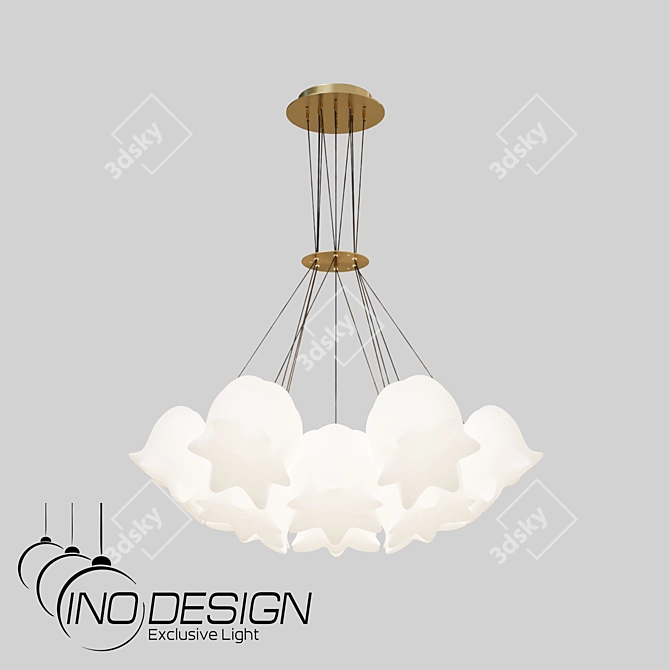 Modern Brass Glass Pendant Chandelier 3D model image 1