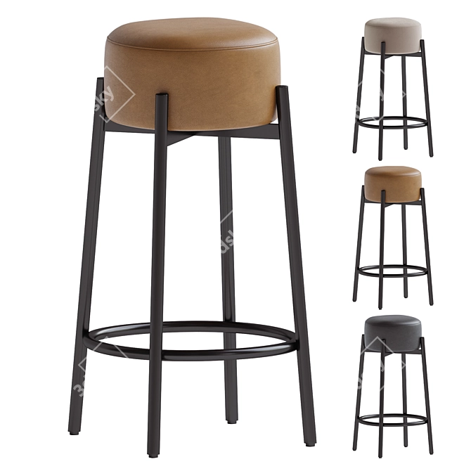 Modern Upholstered Metal Frame Stool 3D model image 1