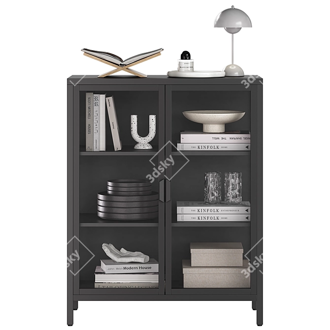 Elegant Black Display Cabinet 3D model image 2