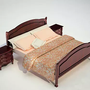 Elegant Bed Set with Nightstand 3D model image 1 