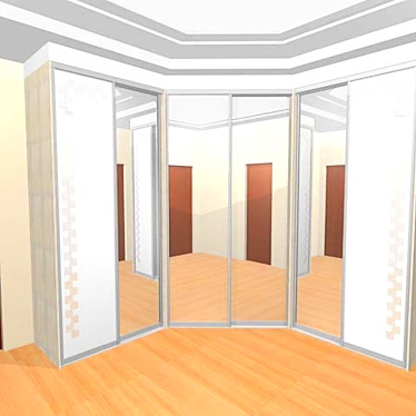 Mirrored Sliding Closet with Silver Frame 3D model image 1 