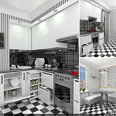 Stylish Kitchen Interior Design 3D model image 1 