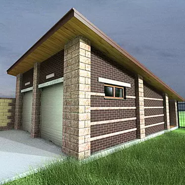 Country House Garage with Stone Fence - Textured 3D model image 1 