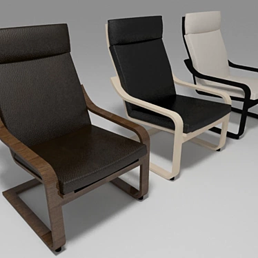 Elegant Leather Poang Chairs 3D model image 1 