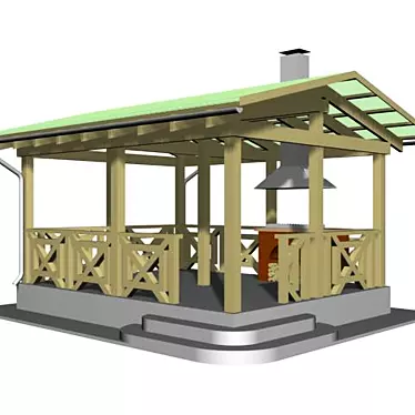 Wooden Gazebo with Sloping Roof & Fireplace 3D model image 1 