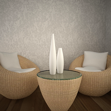 Elegant Rattan Seating Set 3D model image 1 