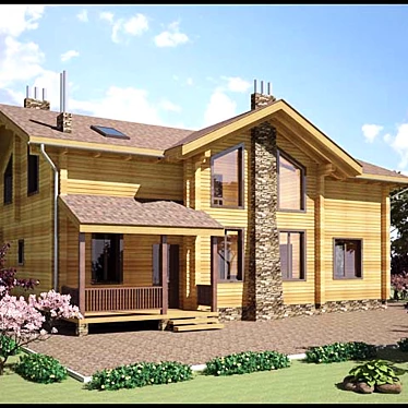 Spacious Log Cabin Dacha 3D model image 1 