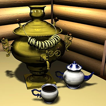 Elegant Tea Samovar Set 3D model image 1 