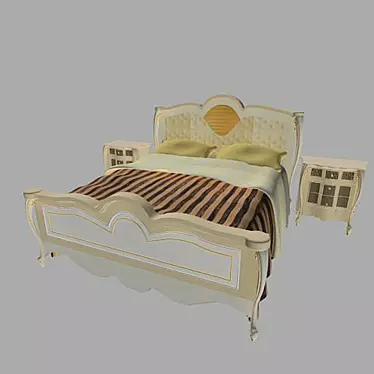 Classic Style Bed and Bedside Tables 3D model image 1 