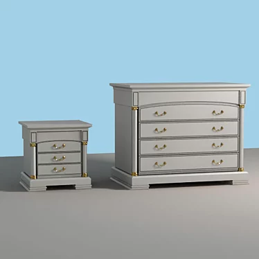 3D Chest of Drawers & Bedside Table Set 3D model image 1 