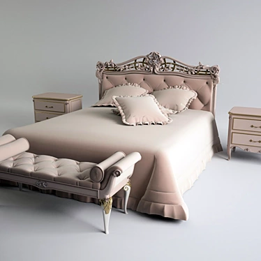 Elegant Bed and Bench Set 3D model image 1 