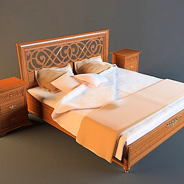 Classic Bed with Nightstands 3D model image 1 