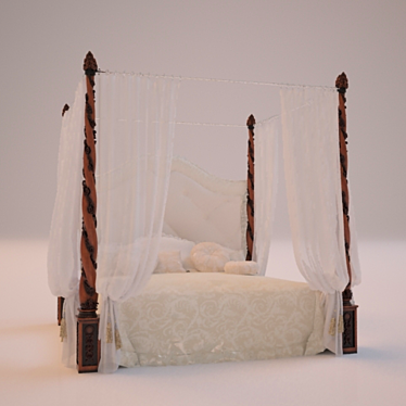 Jumbo Classic Bed with Carved Posts and Canopy 3D model image 1 