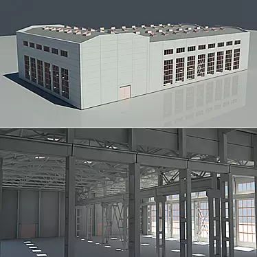 Multi-Span Industrial Building: Durable & Efficient 3D model image 1 