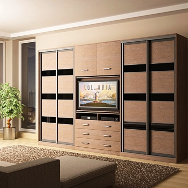 Modern Wall Unit with Painted Glass & Aluminum 3D model image 1 