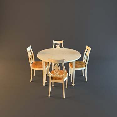 Wooden Dining Table Set 3D model image 1 