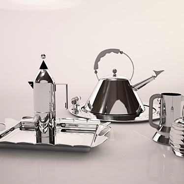 Elegant Golden Tableware Set 3D model image 1 