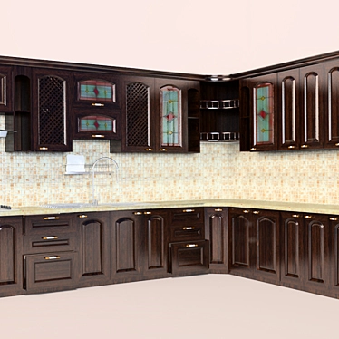 Classic Walnut Kitchen 3D model image 1 