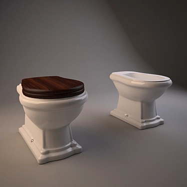 Retro Toilet & Bidet Set 3D model image 1 