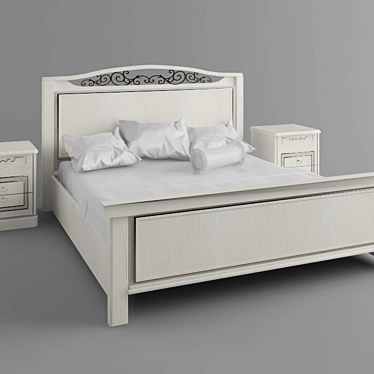 Rustic Wooden Bed with Elegant Ironwork 3D model image 1 