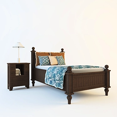Provence Kids Bed Set- Bed, Nightstand & Lamp 3D model image 1 