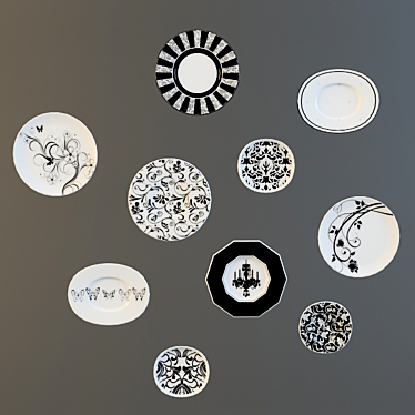 Wall Decals - Chic Black and White Decorative Plates 3D model image 1 